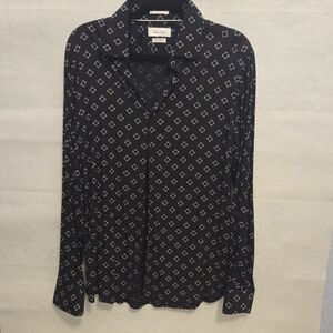 Porter & Ash Mens Black Button Down Slim Fit Geometric Dress Shirt Size Large